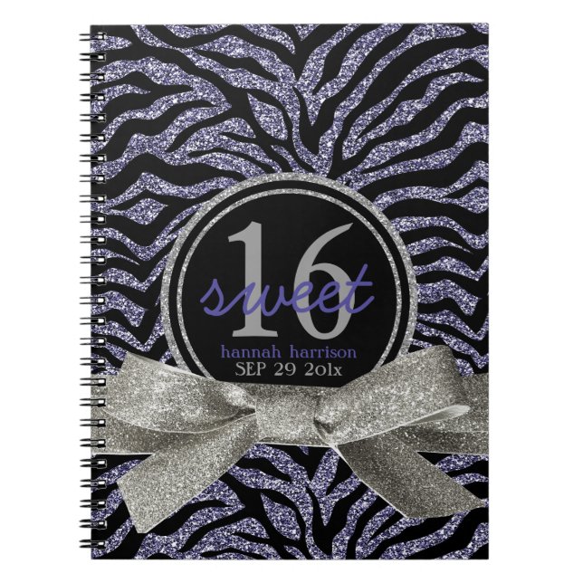 Caderno Espiral Doce roxo 16 da zebra do olhar feminino selvagem (Frente)