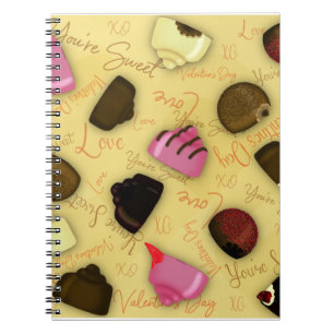 Caderno Espiral Doce Valentim - Padrão de Doces do Dia dos Namorad