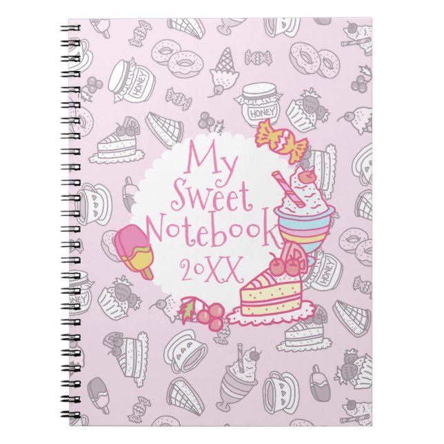Caderno Espiral Doces Barkery e Bebidas Rosa (Frente)