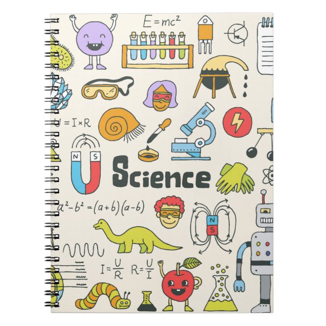 Caderno Espiral Dodles Científicos: Conjunto Escolar Desenho À Mão (Frente)
