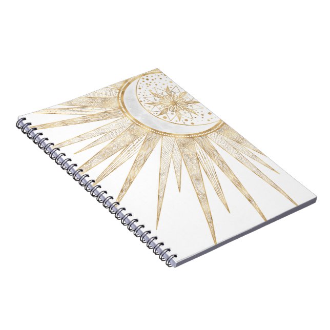 Caderno Espiral Dodles Dourados Elegantes Sun Moon Mandala Design (Lado Direito)