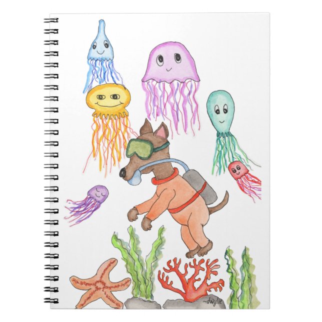 Caderno Espiral Dog Deep Sea Diver with Jellyfish (Frente)