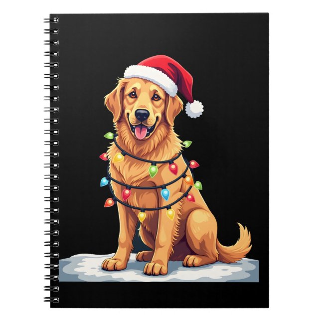 Caderno Espiral Dog Golden Retriever Santa Christmas Xmas Lights ( (Frente)