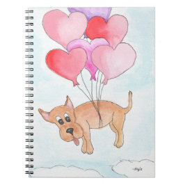 Caderno Espiral Dog with Heart Balloons