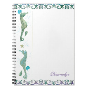 Caderno Espiral Dois cavalos-marinhos Watercolor Beach Elegant Cus
