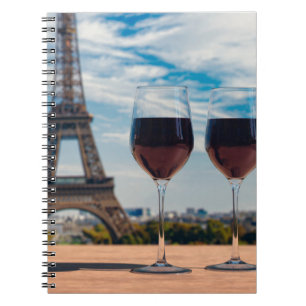 Caderno Espiral Dois copos de vinho com torre Eiffel