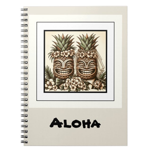 Caderno Espiral Dois Gay de Graus Pineapple Tiki Cabeça Retro Casa (Frente)