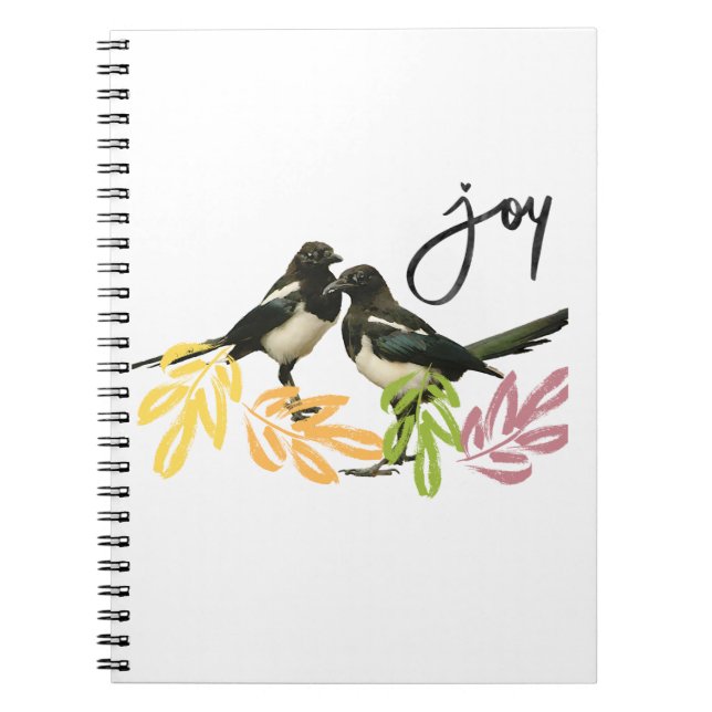 Caderno Espiral "Dois pela Alegria" - Duas Magpies com sotaque flo (Frente)