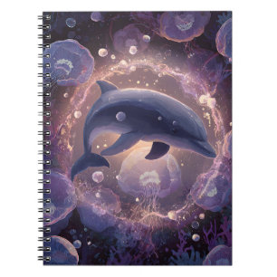 Caderno Espiral Dolphin e Jellyfish Glow Art