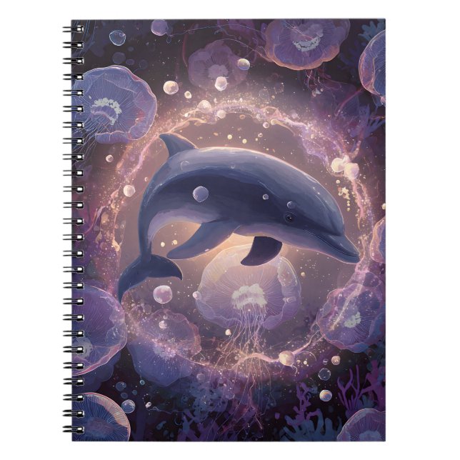 Caderno Espiral Dolphin e Jellyfish Glow Art (Frente)
