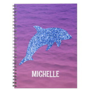 Caderno Espiral Dolphin Rosa E Roxo, Glitter Azul Personalizado