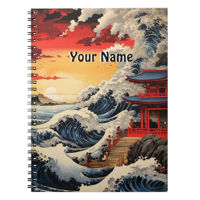 Caderno Espiral Domínio Japonês em Ondas (Frente)