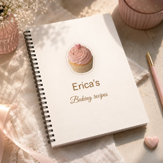 Caderno Espiral Dona da Padaria de Cupcake Rosa Estética 