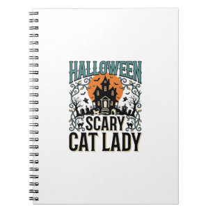 Caderno Espiral Dona do Gato de Halloween Casa Assombrada Assustad