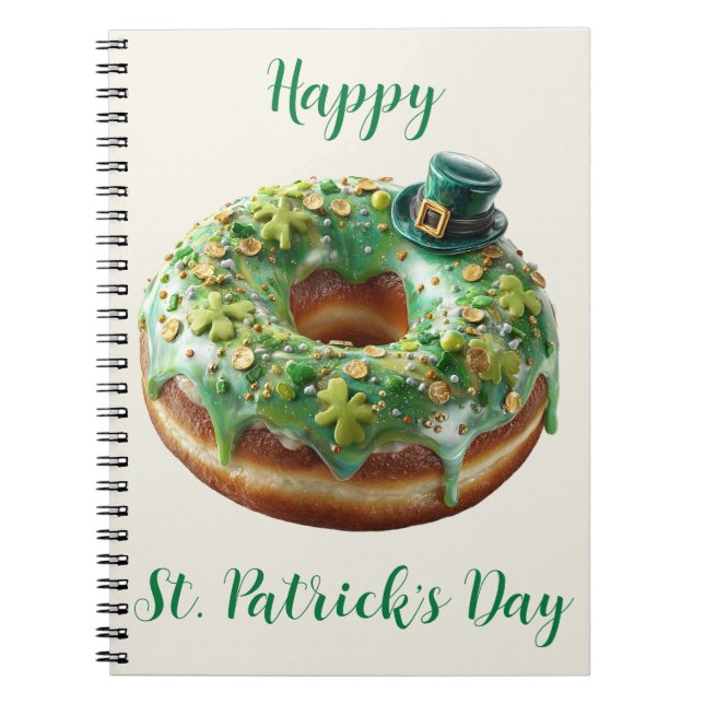 Caderno Espiral Donut do Dia de São Patrício Feliz com Chapéu de L (Frente)