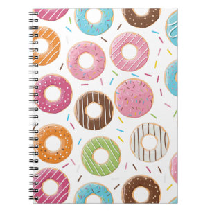Caderno Espiral Donuts rosa azul e mordidas padrão chocolate