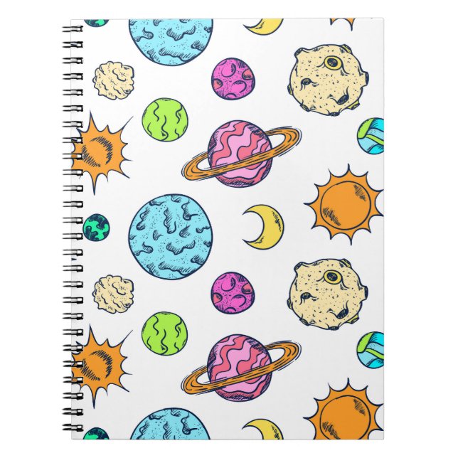 Caderno Espiral Doodle Espacial Fundo Cósmico (Frente)