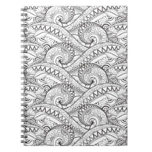 Caderno Espiral Doodle floral detalhado do teste padrão
