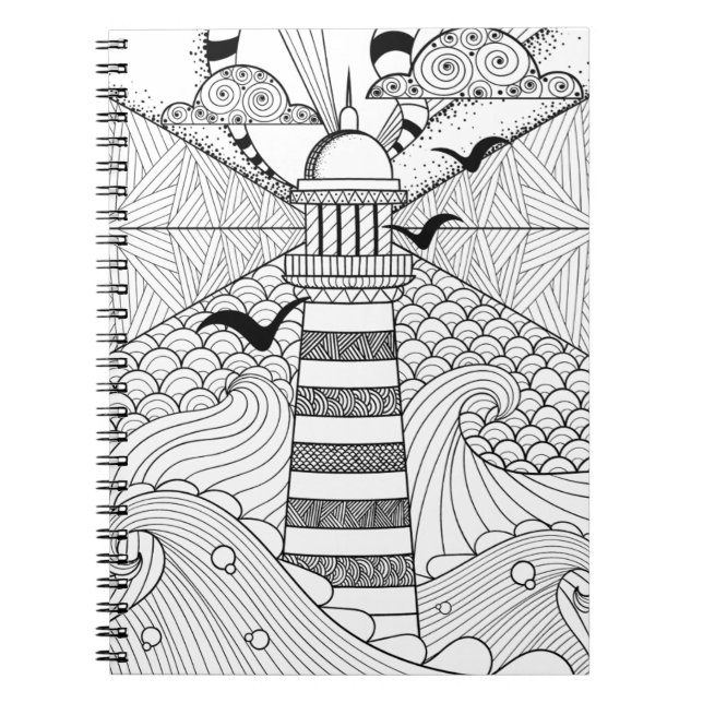 Caderno Espiral Doodle tirado mão do farol (Frente)
