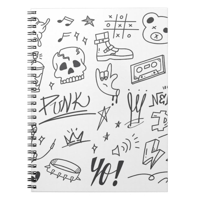Caderno Espiral Doodles de grafite: Punk Music Scribble (Frente)