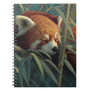 Caderno Espiral Dormir Vermelho Panda Bamboo Forest Art