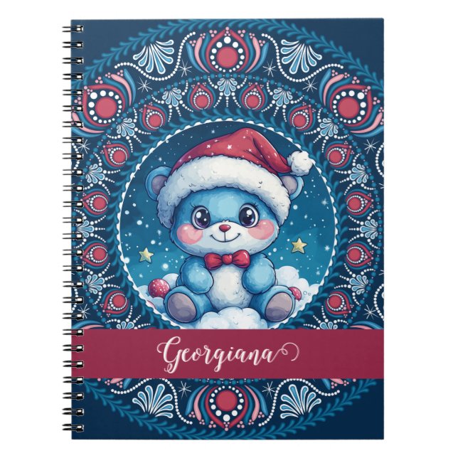Caderno Espiral Dot do Urso Kawaii Personalizado de Natal Mandala (Frente)