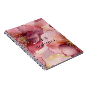 Caderno Espiral Dourada Borgonha Rosa Brilhante