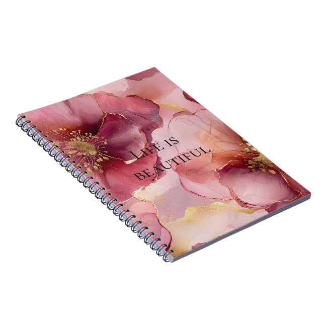 Caderno Espiral Dourada Borgonha Rosa Brilhante (Lado Direito)