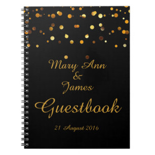 Caderno Espiral Dourada Confetti Glitter Faux Foil Black Guest
