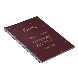 Caderno Espiral Dourada Confetti Love Burgundy Planner