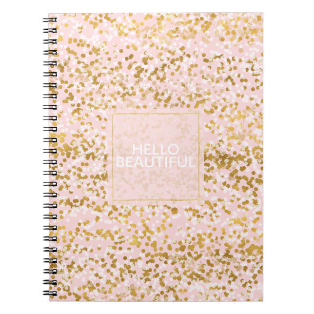 Caderno Espiral Dourada Confetti Rosa Branco (Frente)