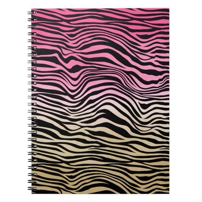 Caderno Espiral Dourada cor rosa Ombro Aquarela Zebra Negra (Frente)