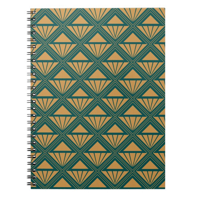 Caderno Espiral Dourada e verde Art Deco design com rombos (Frente)