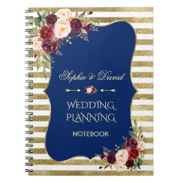 Caderno Espiral Dourada Glitter Stripes Blush Floral Planner