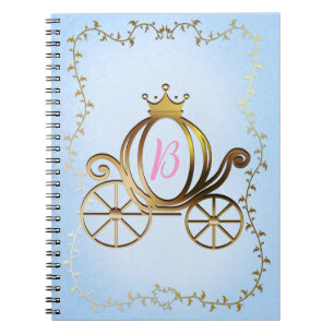 Caderno Espiral Dourada Princesa Carruagem Azul Storybook Personal