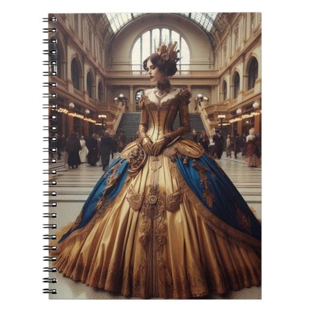 Caderno Espiral Dourada Princesa Steampunk Victorian Industrial (Frente)
