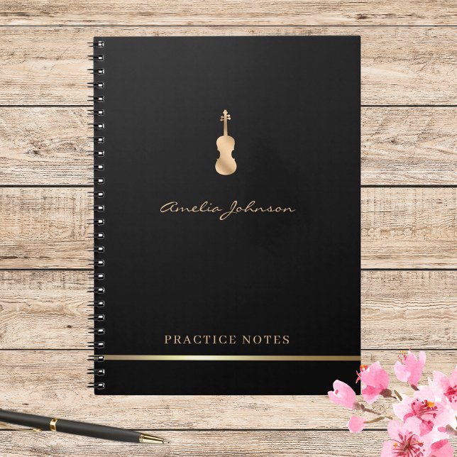 Caderno Espiral Dourada Violin Viola Elegant Script Na moda Musico (Criador carregado)