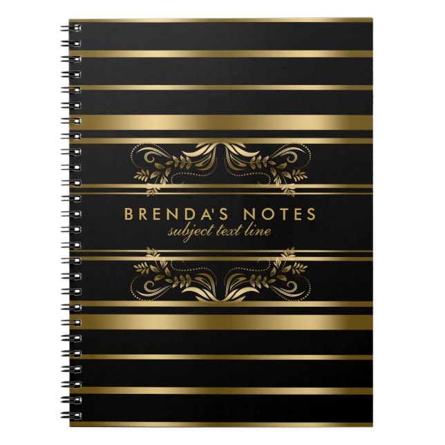 Caderno Espiral Douradas E Pretas Com Lace Floral Dourado (Frente)