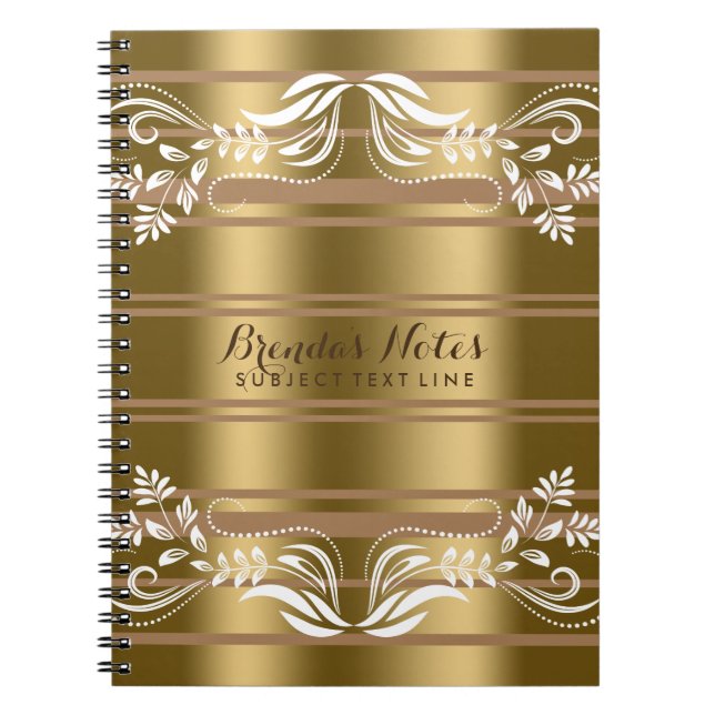 Caderno Espiral Douradas E Tanas Com Lace Floral Branco (Frente)