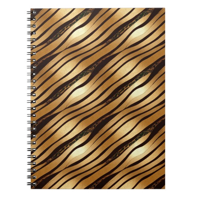 Caderno Espiral Douradas faixas de impressão do leopardo castanho (Frente)
