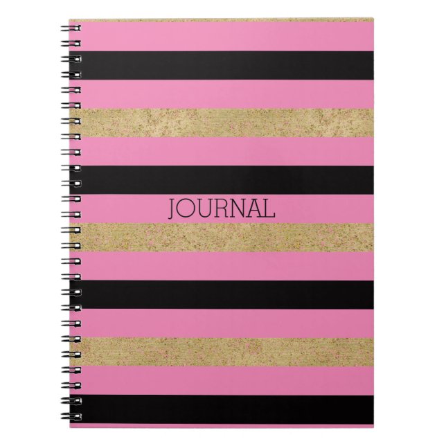 Caderno Espiral Douradas faixas pretas rosa (Frente)