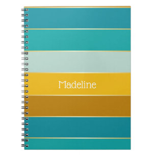 Caderno Espiral Dourado Amarelo Azul - Faixas de Cores de Verão Pe