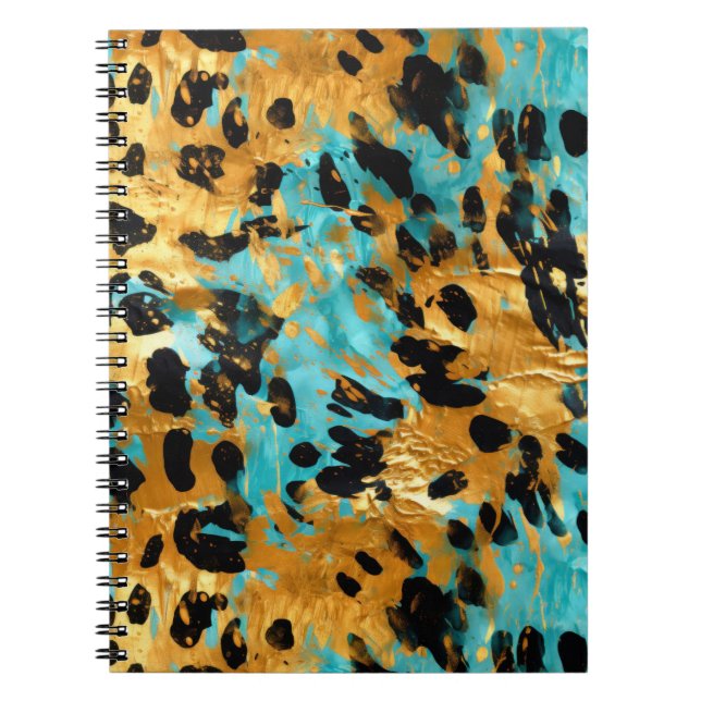 Caderno Espiral Dourado Aqua Black Lepard Animal (Frente)