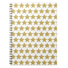 Caderno Espiral Dourado brilho - estrelas brancas