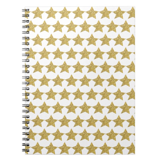 Caderno Espiral Dourado brilho - estrelas brancas (Frente)