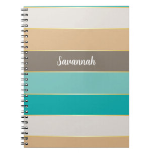 Caderno Espiral Dourado Castanho Azul - Faixas de Cores de Verão P