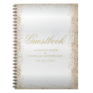 Caderno Espiral Dourado Confetti e Satin Branco - Guestbook