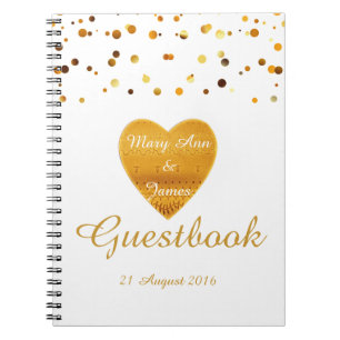 Caderno Espiral Dourado Coração Confetti Glitter Faux Foil White G