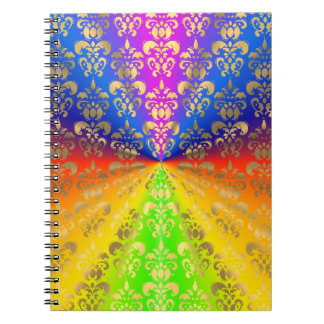 Caderno Espiral Dourado damasco arco-íris