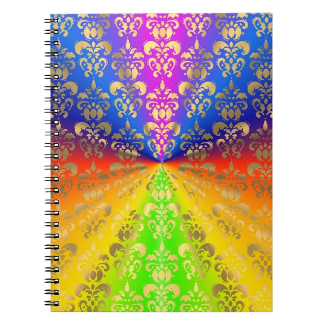 Caderno Espiral Dourado damasco arco-íris (Frente)